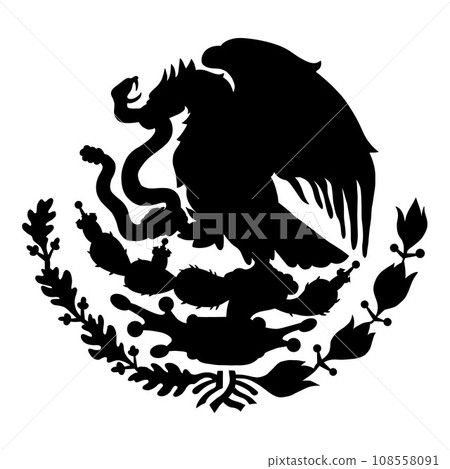 Mexican flag emblem Black silhouette. Mexican coat arms with eagle. Vector illustration 108558091