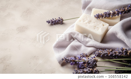 Bars of handmade soap with lavender flowers 108558142