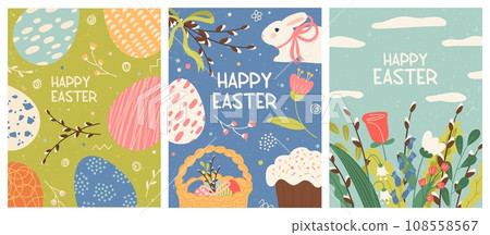 Happy Easter greeting card cute design isolated set 108558567