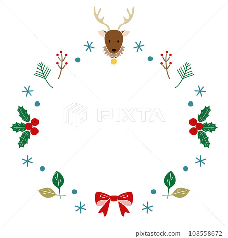 馴鹿和冬季植物聖誕框架 108558672