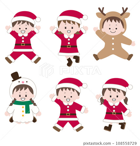 Illustration of a cheerful child wearing a Christmas costume Illustration of a cheerful child wearing a Christmas costume 108558729