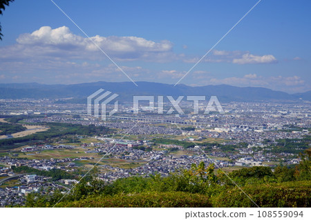 Panoramic view of Iwashimizu Hachimangu Shrine from Mt. Mantoro Observation Deck Panoramic view of Iwashimizu Hachimangu Shrine from Mt. Mantoro Observation Deck 108559094