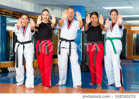 Group photo of people doing kata 108560255