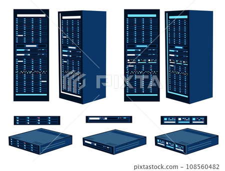 Server cabinets and racks. Separate servers of data centers. 108560482