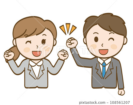 I'll do my best with a fist pump! _Female office workers and male office workers in suits cheering on their efforts I'll do my best with a fist pump! _Female office workers and male office workers in suits cheering on their efforts 108561207