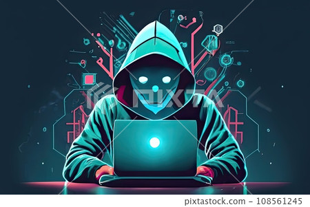 Hacker in hoodie in dark background 108561245