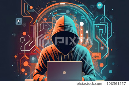 Hacker in hoodie in dark background 108561257