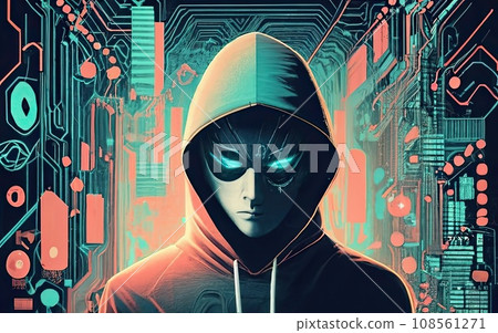 Hacker in hoodie in dark background 108561271