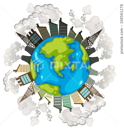 Isolated Earth Sphere Cartoon with Dangerous Air Pollution Isolated Earth Sphere Cartoon with Dangerous Air Pollution 108561278
