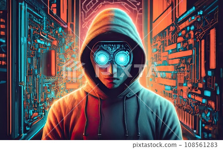 Hacker in hoodie in dark background 108561283