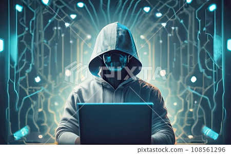 Hacker in hoodie in dark background Hacker in hoodie in dark background 108561296