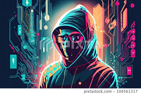 Hacker in hoodie in dark background 108561317