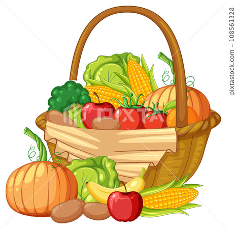 Organic Fruits and Vegetables in Wooden Basket Organic Fruits and Vegetables in Wooden Basket 108561328