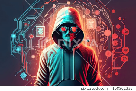 Hacker in hoodie in dark background 108561333