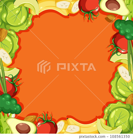Fruits and Vegetable A-Frame Border Template on Orange Background Fruits and Vegetable A-Frame Border Template on Orange Background 108561350