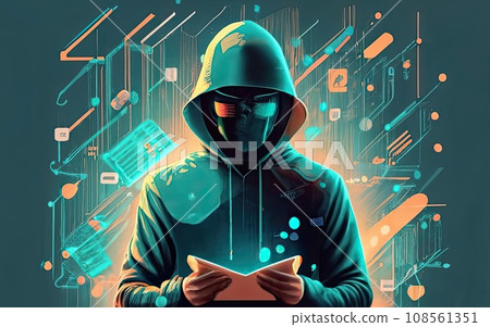 Hacker in hoodie in dark background 108561351