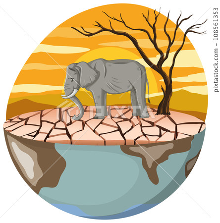Sad Elephant on Deforested Earth 108561353
