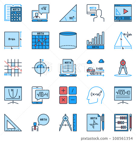 Math creative icons set. Mathematics Science concept colored vector signs Math creative icons set. Mathematics Science concept colored vector signs 108561354