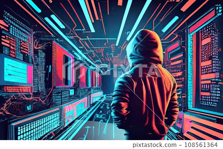Hacker in hoodie in dark background Hacker in hoodie in dark background 108561364