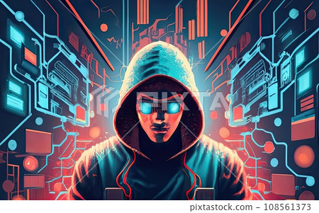 Hacker in hoodie in dark background 108561373