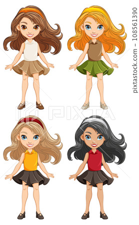 Set of Beautiful Woman Cartoon Characters 108561390