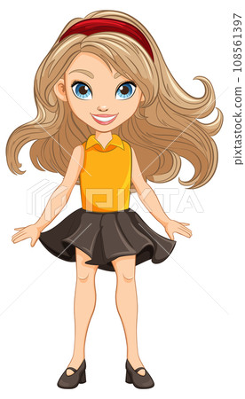 Beautiful Woman Cartoon Character in Mini Skirt Dress 108561397