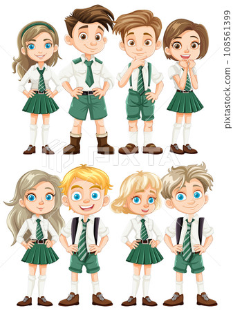 Cheerful Group of Boy and Girl Students in Uniform 108561399