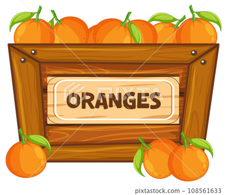 Oranges in Wooden Box with Oranges Sign Banner 108561633