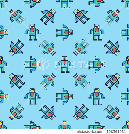 Retro Robot vector concept colored seamless pattern 108561981