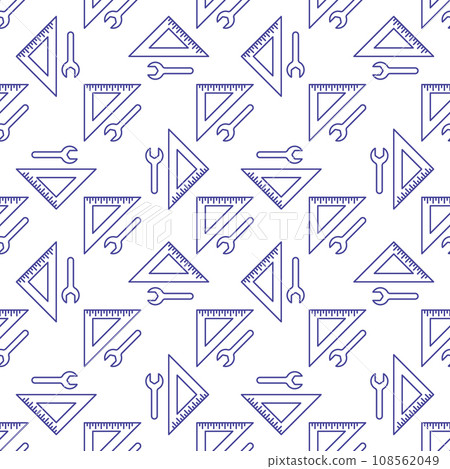 Triangular Ruler with Wrench vector concept outline seamless pattern 108562049