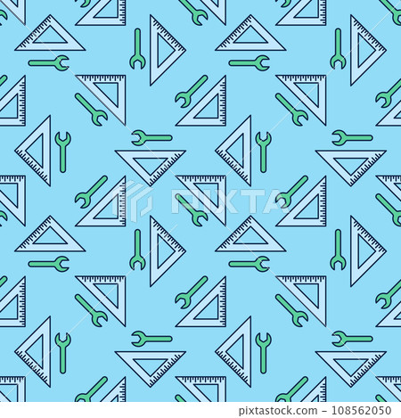 Wrench and Triangular Ruler vector colored seamless pattern Wrench and Triangular Ruler vector colored seamless pattern 108562050