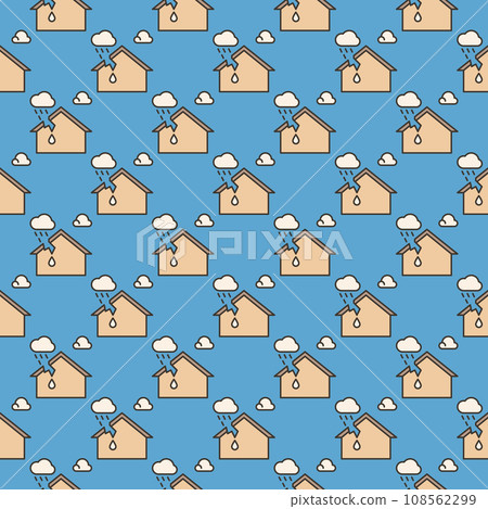 House with Roof Leak vector colored seamless pattern 108562299