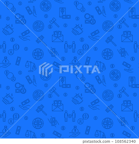 Bribe and Money concept linear blue vector seamless pattern 108562340