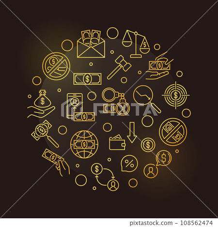 Anti Corruption linear round golden illustration. Vector banner Anti Corruption linear round golden illustration. Vector banner 108562474