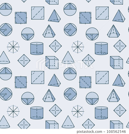 Mathematics Figures colored seamless pattern - Geometry Education vector blue background Mathematics Figures colored seamless pattern - Geometry Education vector blue background 108562546