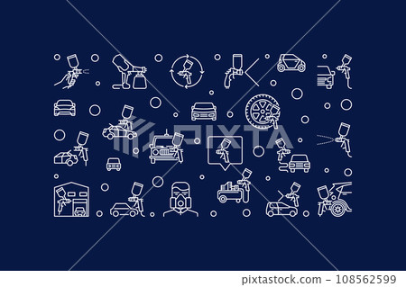 Automotive paint with Spray Guns vector concept outline horizontal banner 108562599