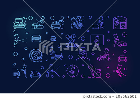 Automotive Painting vector concept thin line horizontal illustration with Spray Gun signs 108562601