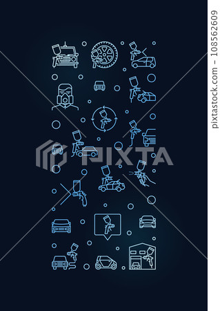 Car Spray Gun Painting vector thin line vertical banner. Auto Body Painting concept minimal illustration Car Spray Gun Painting vector thin line vertical banner. Auto Body Painting concept minimal illustration 108562609
