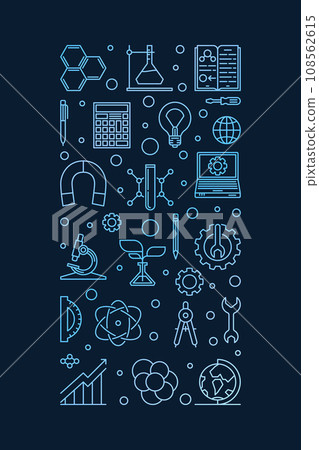 Science, Technology, Engineering and Math colored illustration. STEM vector outline vertical concept banner Science, Technology, Engineering and Math colored illustration. STEM vector outline vertical concept banner 108562615