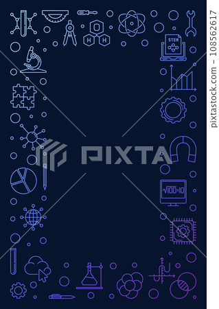 Science, Technology, Engineering, mathematics outline colored banner - STEM Education linear illustration 108562617