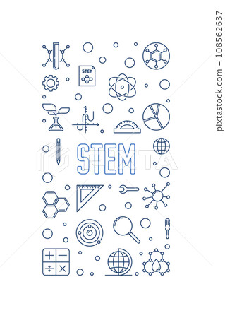 STEM vector thin line vertical minimal blue banner. Science concept illustration STEM vector thin line vertical minimal blue banner. Science concept illustration 108562637