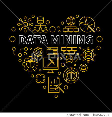 Data Mining Technology Heart concept vector thin line banner or illustration Data Mining Technology Heart concept vector thin line banner or illustration 108562707
