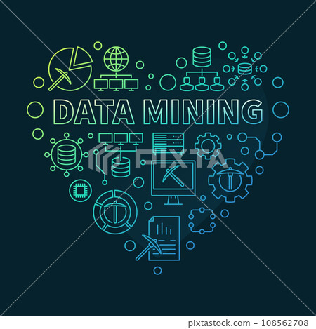 Data Mining Technology concept vector outline heart shaped colored banner Data Mining Technology concept vector outline heart shaped colored banner 108562708