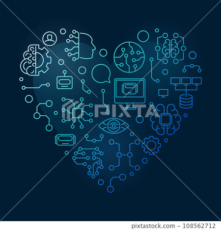 Machine Learning - ML Technology concept blue heart shaped outline banner 108562712