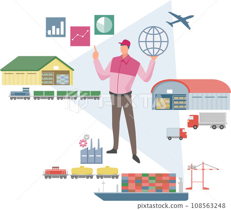 穿著工作服和物流的男子的圖像插圖 108563248