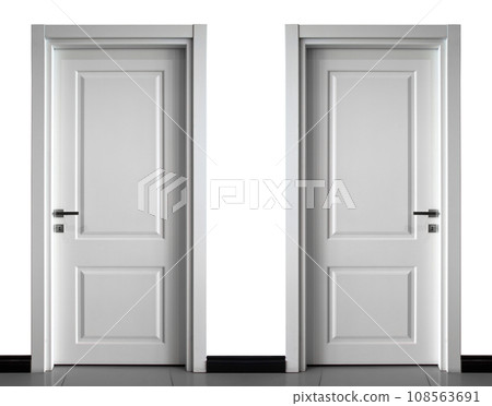 Modern white two front wooden door in house interior 108563691