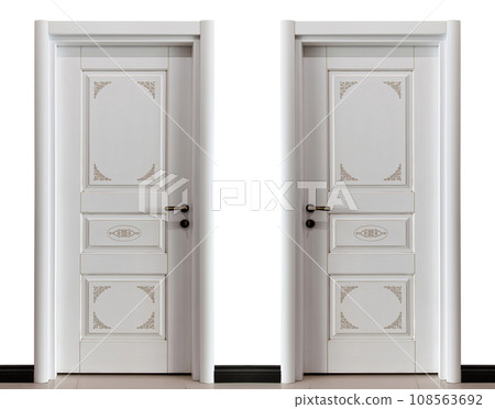 Modern white two front wooden door in house interior 108563692