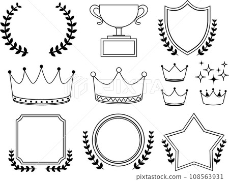 桂冠和皇冠、徽章的向量插圖集 108563931