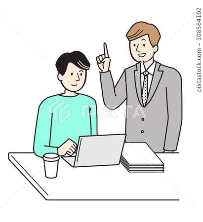 Simple character illustration: Boss giving instructions to male employees Simple character illustration: Boss giving instructions to male employees 108564102