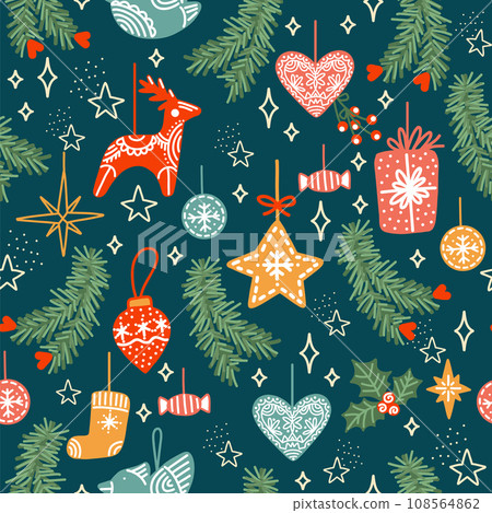 Winter holiday seamless pattern with Christmas elements vector 108564862